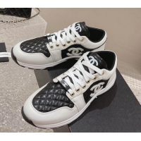 Good Product Chanel Quilted Calfskin Low-top Sneakers with CC White2/Black 91140