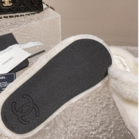 Perfect Chanel Wool Platform Thong Slide Sandals White 091142