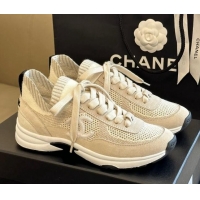 Grade Chanel Knit & Suede Sneakers G38750 Beige 091144