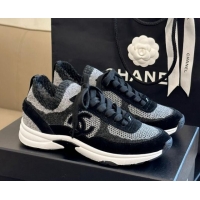 Best Luxury Chanel Knit & Suede Sneakers G38750 Black 091145