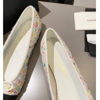 Best Price Chanel Tweed Ballet Flat with Bow White/Multicolor 091146