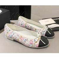 Low Price Chanel Tweed Ballet Flat with Bow White/Multicolor 3091147