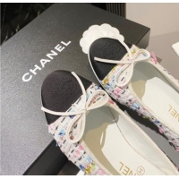 Low Price Chanel Tweed Ballet Flat with Bow White/Multicolor 3091147