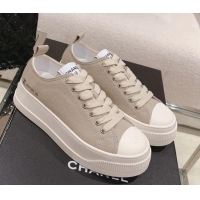 Inexpensive Chanel Canvas Platform Sneakers Grey 091149