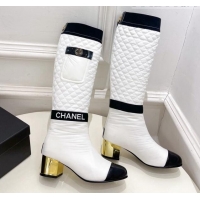 New Fashion Chanel Mixed Fibers Down High Boots 5cm G38428 White 912020