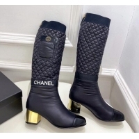 AAAAA Chanel Mixed Fibers Down High Boots 5cm G38428 Black 912021