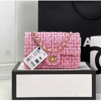 Good Product Chanel CLASSIC HANDBAG Wool Tweed A1116 pink