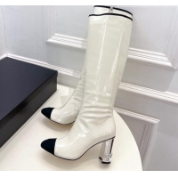 Cute Chanel Patent Calfskin Heel High Boots 8.5cm White 912022