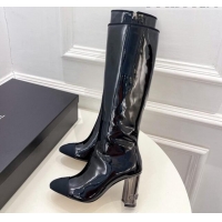 Low Price Chanel Patent Calfskin Heel High Boots 8.5cm Black 912023