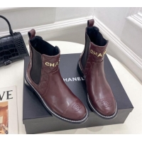 Design Cheap Chanel Calfskin Ankle Boots 3.5cm with Metal-Tone Signature Burgundy 915001