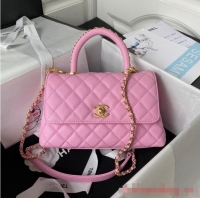 Famous Brand Chanel flap bag with top handle 92990 Pink