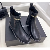 Classic Practical Chanel Calfskin Ankle Boots 3.5cm with Metal-Tone Signature Black 915002