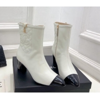 Elegant Chanel Calfskin Heel Ankle Boots 6.5cm with CC Buckle Strap White 915005