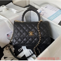 Famous Brand Chanel flap bag with top handle 92990 Black