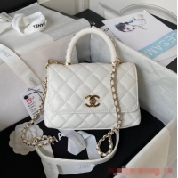 Well Crafted Chanel mini flap bag with top handle AS2215 White