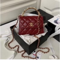 Hot Sell Cheap CHANEL 22B Kelly Pearl Top Handle Bag AP3513 Wine