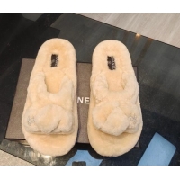 Pretty Style Chanel Wool Flat Slide Sandals 2 Light Beige 915020