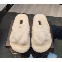 Purchase Chanel Wool Flat Slide Sandals 2 White 915023