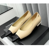 Pretty Style Chanel Lambskin Pointed Flat Ballet with Pearls Beige 918067