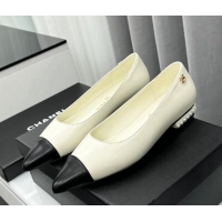 Low Price Chanel Lambskin Pointed Flat Ballet with Pearls White 918068