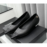 Best Price Chanel Lambskin Pointed Flat Ballet with Pearls Black 918070