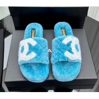 Popular Style Chanel Wool Flat Slide Sandals with Maxi CC Blue 918078