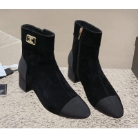 Buy Luxury Chanel Suede Heel Ankle Boots with Framed CC Black 925003