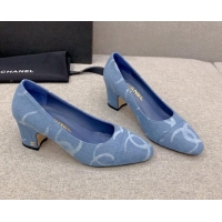 Unique Style Chanel Printed CC Denim Pumps 6.5cm Light Blue 925009