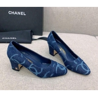 Sumptuous Chanel Printed CC Denim Pumps 6.5cm Dark Blue 925010