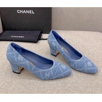 Perfect Chanel Printed CC Denim Pumps 6.5cm Light Blue 925011