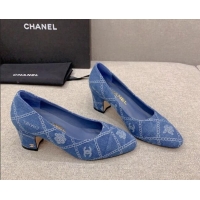 Top Grade Chanel Printed CC Denim Pumps 6.5cm Medium Blue 925012