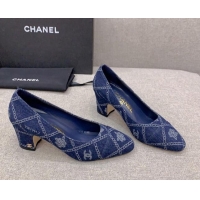 Durable Chanel Printed CC Denim Pumps 6.5cm Dark Blue 925013