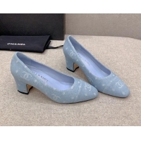 Charming Chanel Printed CC Denim Pumps 6.5cm Light Blue 925014