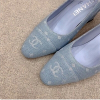 Charming Chanel Printed CC Denim Pumps 6.5cm Light Blue 925014