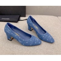 Good Looking Chanel Printed CC Denim Pumps 6.5cm Medium Blue 925015