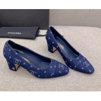 Best Product Chanel Printed CC Denim Pumps 6.5cm Dark Blue 925016