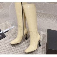 Best Price Chanel Heel High Boots 9cm in Crocodile Embossed Leather Light Yellow 925028