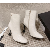 Purchase Chanel Heel Ankle Boots 9cm in Crocodile Embossed Leather White 925027