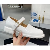 Charming Chanel Patent Calfskin Mary Janes Shoes White 925037