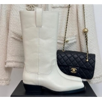 Stylish Chanel Calfskin High Boots 3cm White 926130