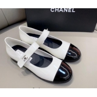 Low Price Chanel Patent Calfskin Mary Janes Flat Shoes White 1011001