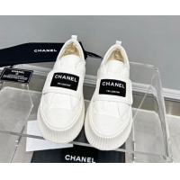 Good Looking Chanel Fabric Platform Loafers White 011010