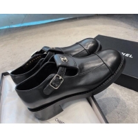 Sophisticated Chanel Calfskin Leather Loafers wth Buckle Black 011021