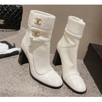 Shop Duplicate Chanel Calfskin and Knit Heel Ankle Boots White 011033