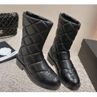 Popular Style Chanel Quilted Calfskin Ankle Boots 4cm Black 1011045