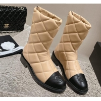 Durable Chanel Quilted Calfskin Ankle Boots 4cm Beige 011046