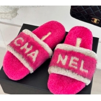 Grade Quality Chanel Wool Flat Slide Sandals Dark Pink 1011053