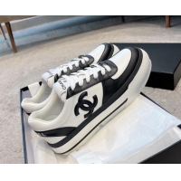 Low Price Chanel Calfskin CC Sneakers White/Black 011055