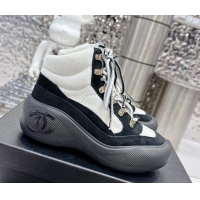 Good Quality Chanel Coco Neige Wool and Suede Snow Sneakers 5cm G45337 White/Black 1011061