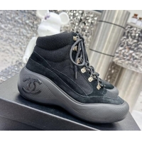 Good Looking Chanel Coco Neige Wool and Suede Snow Sneakers 5cm G45337 Black 011062